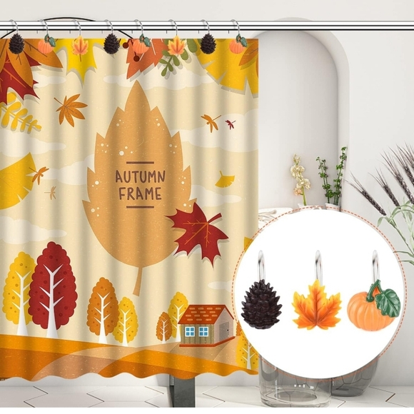 12 PCS Autumn Maple Leaf Decorative Shower Curtain Hooks Rings for Fall B… - Picture 1 of 5